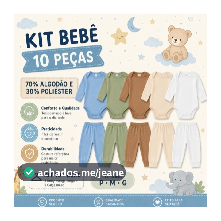 Kit 10 Peças Bebê Body Manga Longa e Mijão Menina Menino