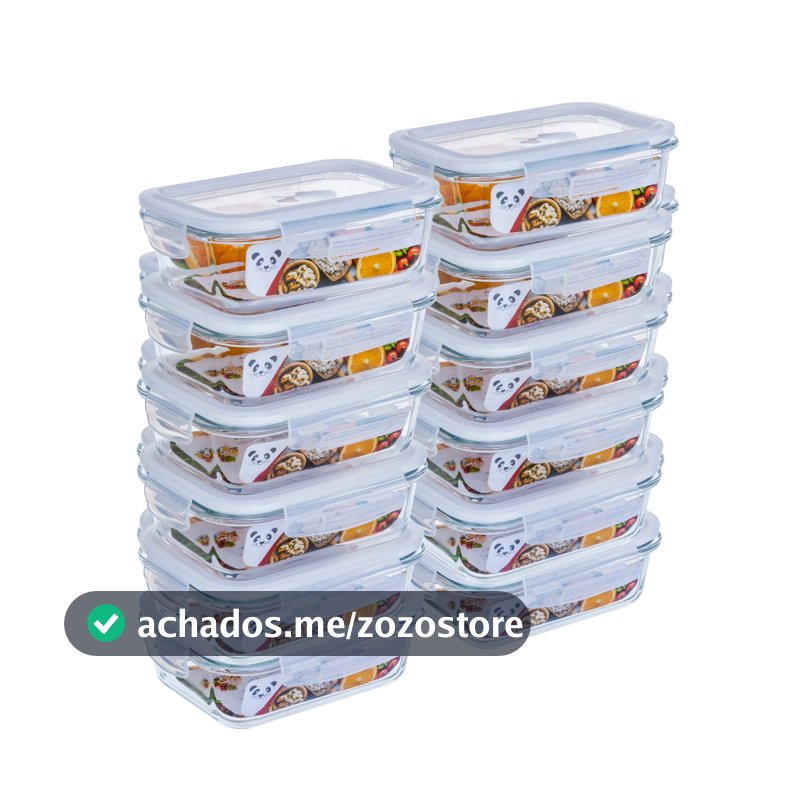 Kit Potes Herméticos Porta Mantimentos Vidro Retangular 640ml 370ml Marmita Fitness GP Home