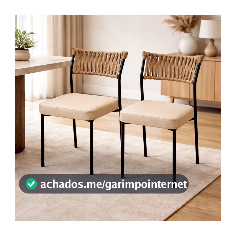 Kit com 02 Cadeiras de Jantar Atena Estrutura em Aço + Encosto em Tricô Náutico