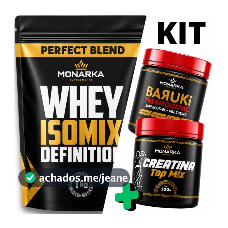 KIT Whey Protein Isolado Concentrado 1kg + Creatina Monohidratada 300g + Pré-Treino Termogênico 200g 171