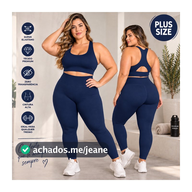 Conjunto Fitness Plus Size Cintura Alta G1 G2 G3 G4 | Legging Modeladora Zero Transparência + Top Nadador | Academia