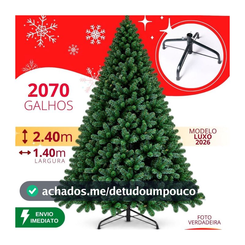 Árvore de Natal 240 cm 2070 a 1550 Galhos Cheia Grande Luxo Decoração de Natal 2026 Arvore 2,10 Metros