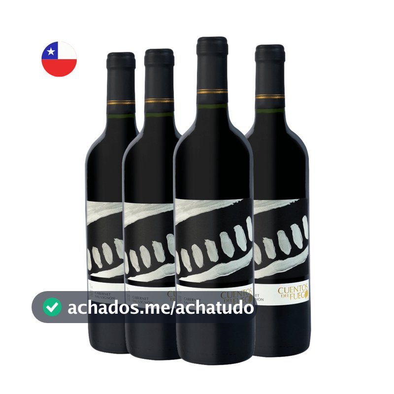 Kit com 4 Vinhos Chilenos Tinto Seco Uva Cabernet Sauvignon Cuentos del Fuego 750ml