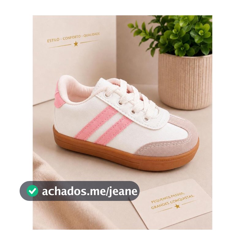 Tênis infantil menina branco rosa moda samba