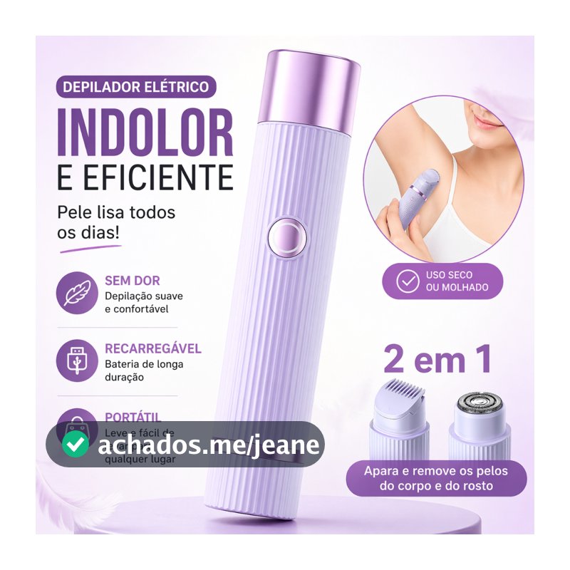Depilador Removedor de Pelos Facial e Corporal – Sem Fio Recarregável Portátil Indolor