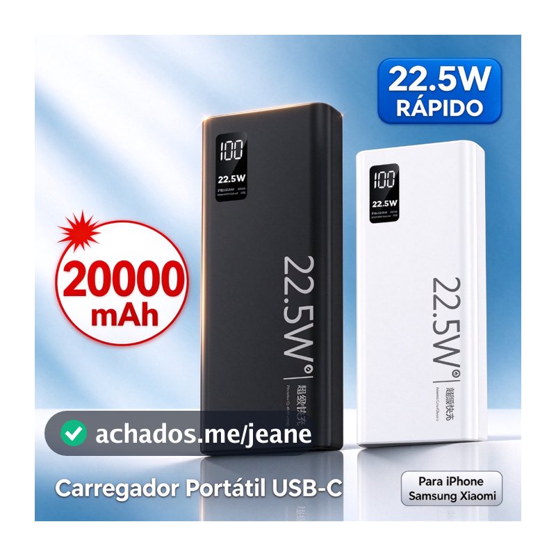 Carregador Portátil 20000mah grande capacidade power bank usb c 22.5w rápido portátil bateria para iphone samsung xiaomi