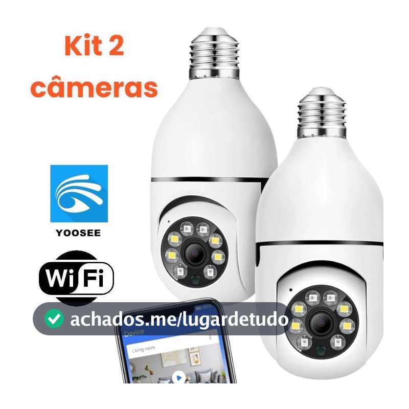 kit 2 câmera segurança wi-fi ip sem fio 360 encaixe lampada aplicativo yoosee