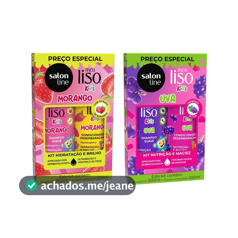 Kit Shampoo e Condicionador Morango e Uva Meu Liso Kids