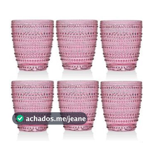 Jogo 6 Copos de Vidro Pérola Luxo 300ml Água Suco 4 cores