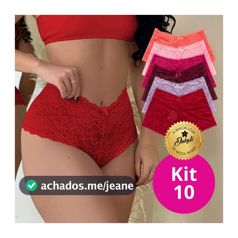 Kit 10 Calcinhas Caleçon Renda Jacquard original Feminina Boxer Alta