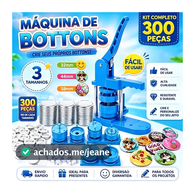 Máquina de Fazer Bottons 4 em 1 com Moldes Redondos 25/32/58mm e Quadrado 50x50mm