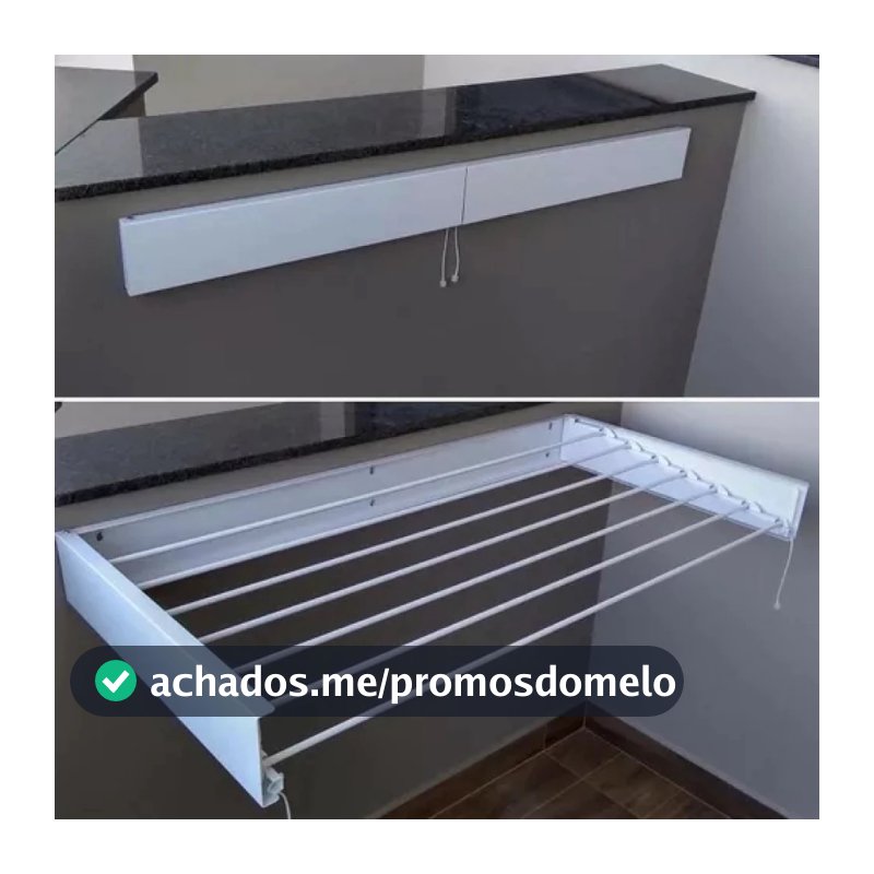 Varal Retrátil de Parede Mágico 60/70/80/90/100/120cm em Aço galvanizado –Compacto, Dobrável e Antiferrugem