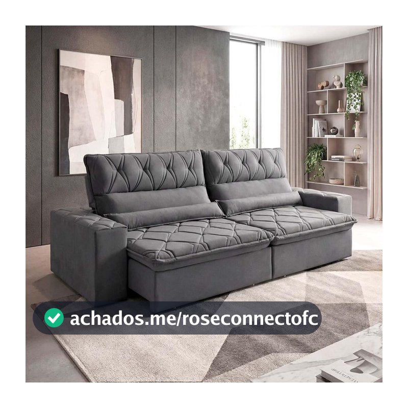 Sofá Retrátil/Reclinável França 3,00m Suede Velut Cinza c/ Molas no Assento - King House