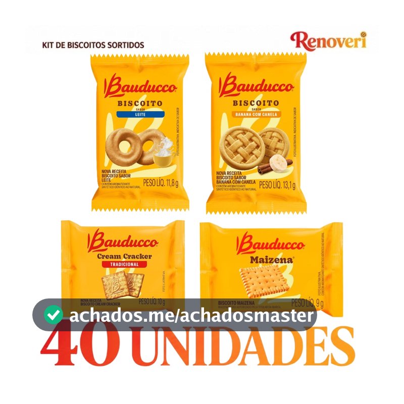 Biscoitos Bauducco Cream Cracker, Leite, Banana Canela e Maizena - Kit com 40 unidades