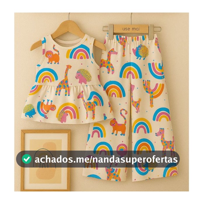 Roupa Infantil Menina Festa 2 anos a 12 anos - Blusa Babado + Calça Foral Pantacout