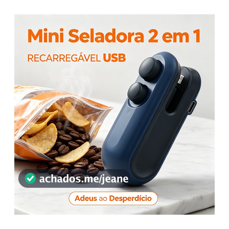 Mini Seladora Portátil 2 em 1 Recarregável USB com Cortador Integrado para Fechar Sacos e Embalagens Plásticas Rápida