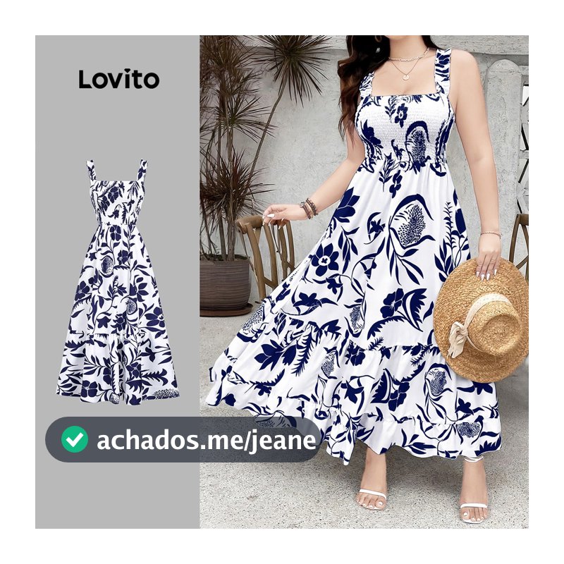 (NEW) Lovito Vestido Férias com Flores Estrutura Linha Lazer primavera/verão L155ED026