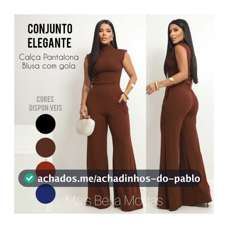 Conjunto Feminino Calça Pantalona com Blusa Feminina Gola Alta Social Elegante