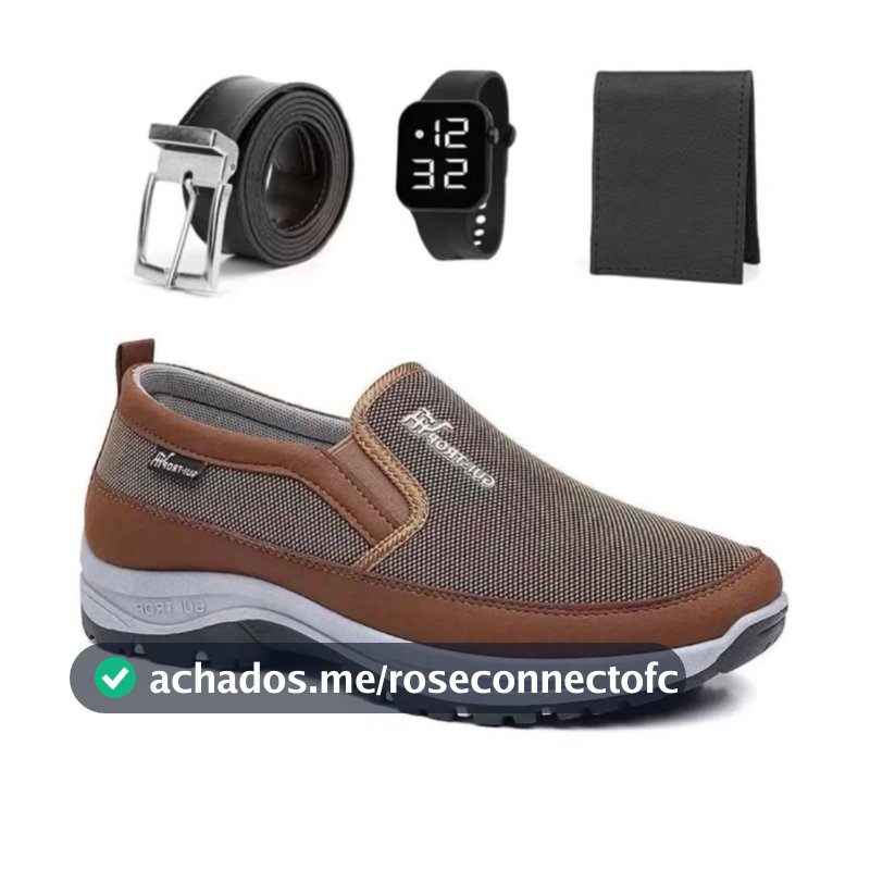Sapatilha Mocassim Casual Adventure de Trilha Aquático Impermeável com Solado Confortável + Cinto Carteira e Relogio