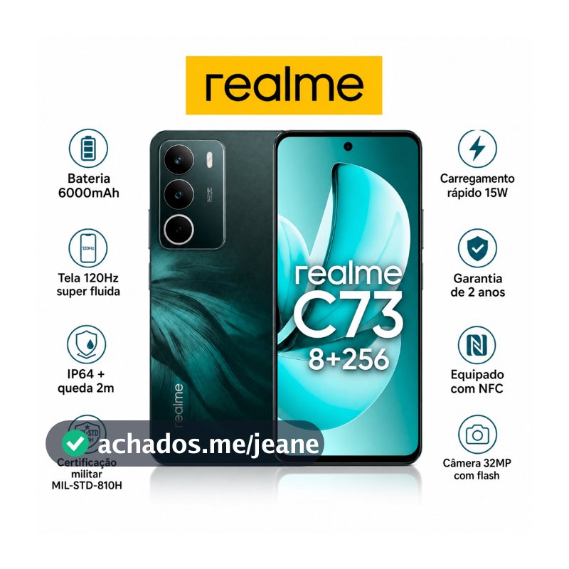 realme C73 8+256 GB Smartphone Celular Versão Global Bateria 6000mAh Câmera 50MP NFC Tela 6,67 Violet