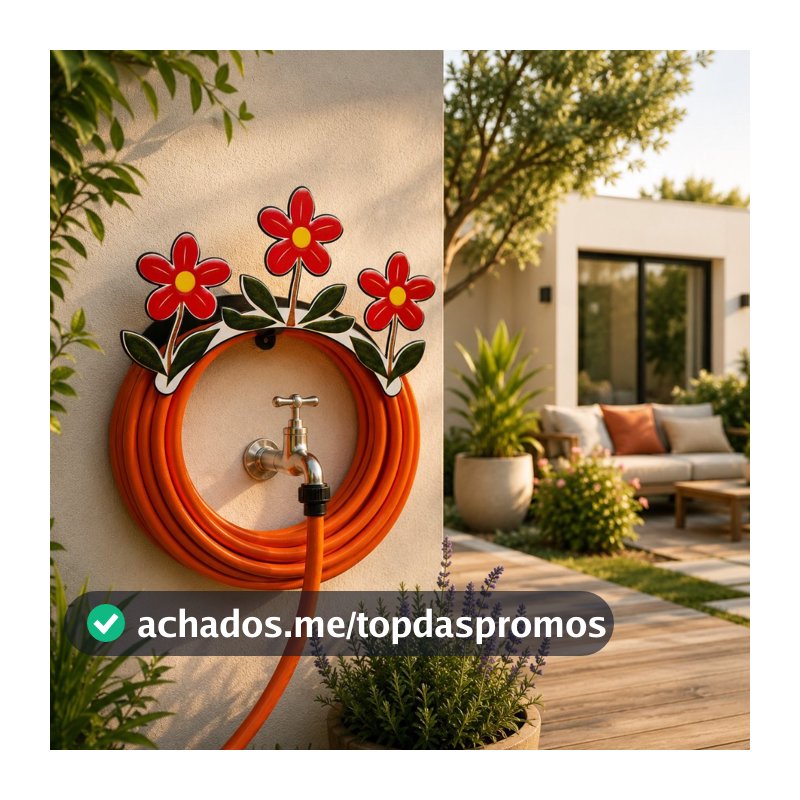 Suporte Enrolador De Mangueira Em Aço Fixo Em Parede Organizador De Quintal Jardim Base Preta Flor