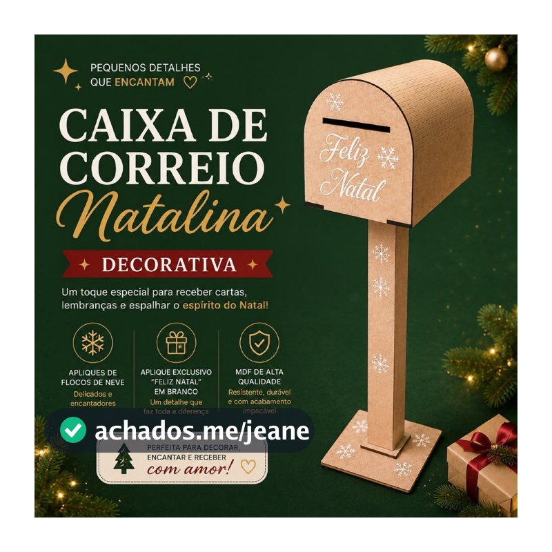 Caixa de Correio Natalina MDF Cru Ideal para Pintura e Decoração Natal Papai Noel
