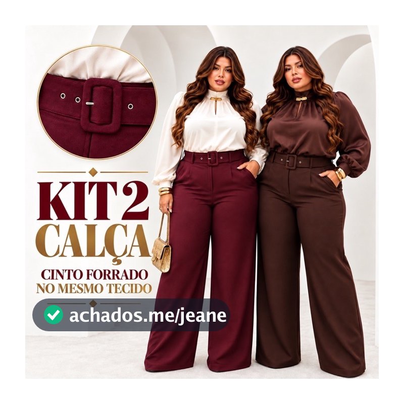 KIT 2 Calça PLUS SIZE Pantalona Modesty Feminina Alfaiataria Premium Social Cintura Alta Tamanho 46 ao 52