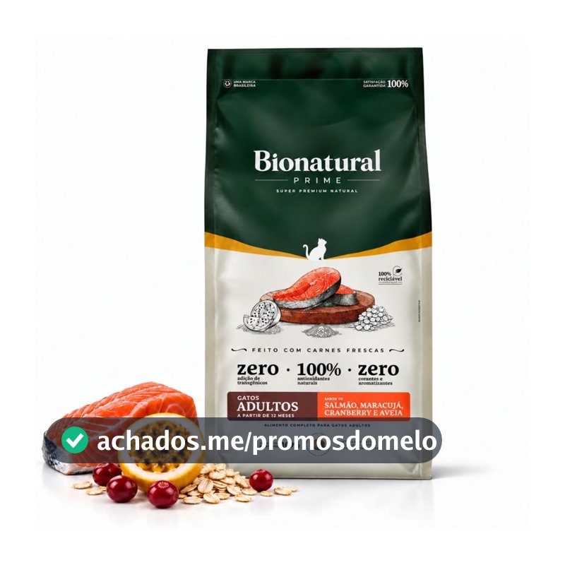 Ração Bionatural Prime Gatos Adultos Salmão 7,5kg Super Premium Natural Sem Transgênicos e Sem Corantes Envio Imediat