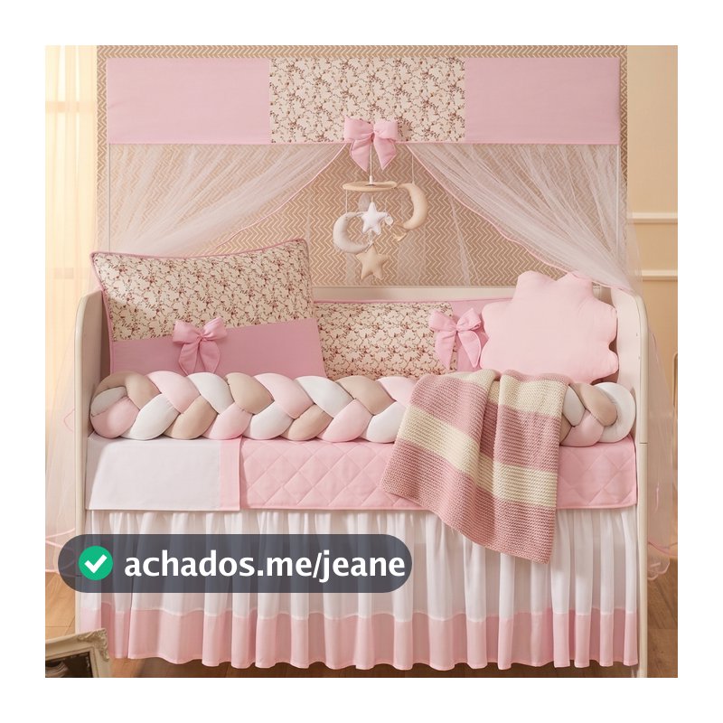Kit Berço Americano 11 Peças Doce Rosa com Trança – Enxoval Completo Menina