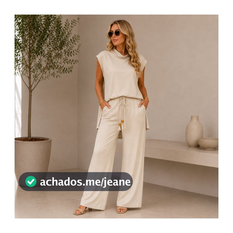 Conjunto Feminino Pantalona em Viscolycra Premium Blusa Alongada Moda Casual Chic