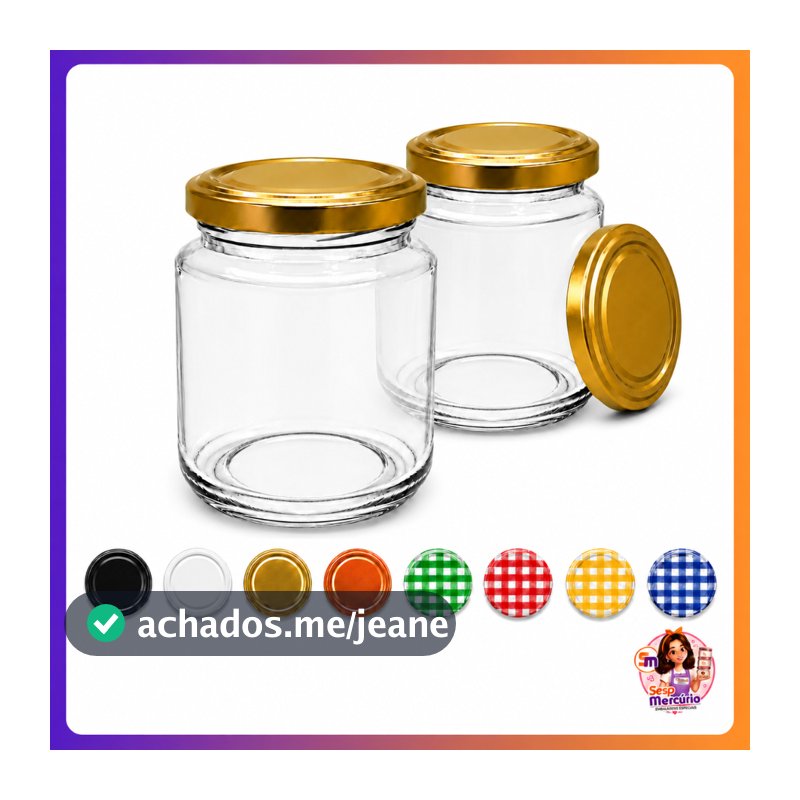 Kit 12/24 Pote de Vidro 240ml Belém Tampa Metálica Hermético Para Geleia Doce Conserva Bolo Pote