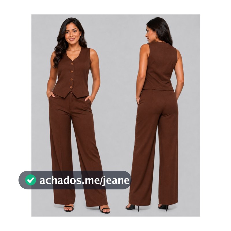 Conjunto Feminino Alfaiataria Premium Colete Acinturado e Calça Pantalona Elegante para Trabalho Festa e Eventos