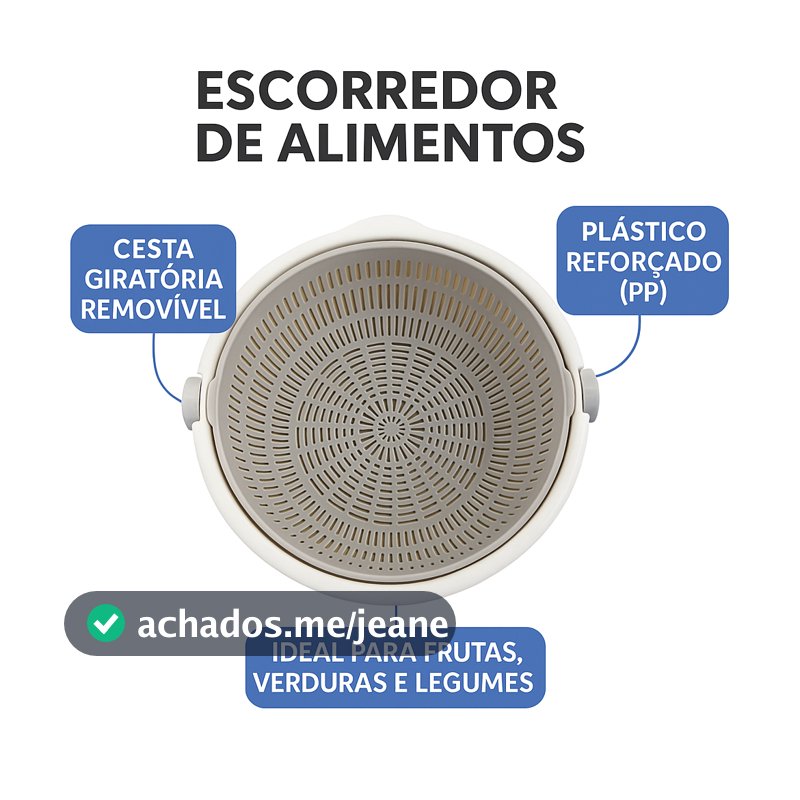 Escorredor de Alimentos Giratório Redondo Com Recipiente