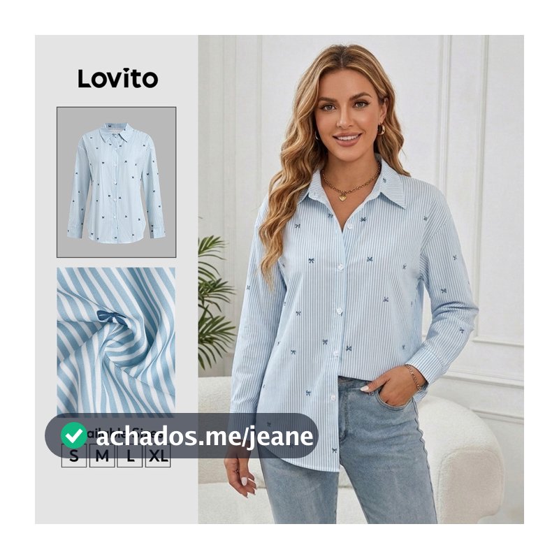 Lovito Blusa Casual Azul com Botões para Mulheres primavera/verão BLB38BR101