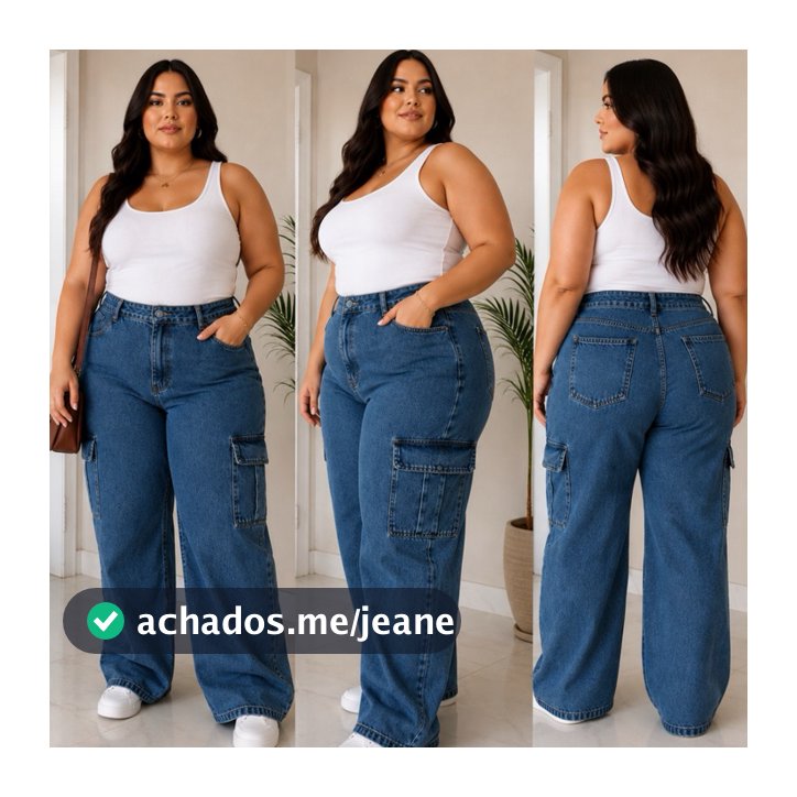 cargo plus size calça jeans wid leg