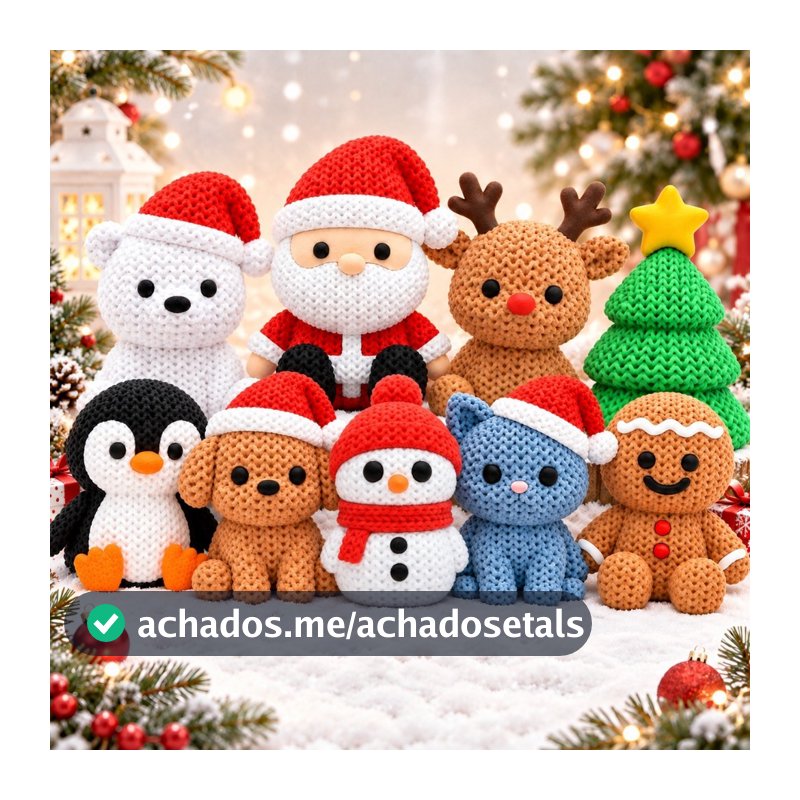 Enfeite Natalino Premium Efeito Crochê Bonecos Decorativos de Natal Coleção Especial para Presentes e Decoração