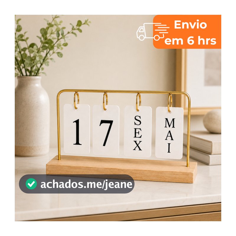 Calendário de Mesa Decorativo Permanente Plaquinhas Frente e Verso Preto Dourado para Escritório Casa