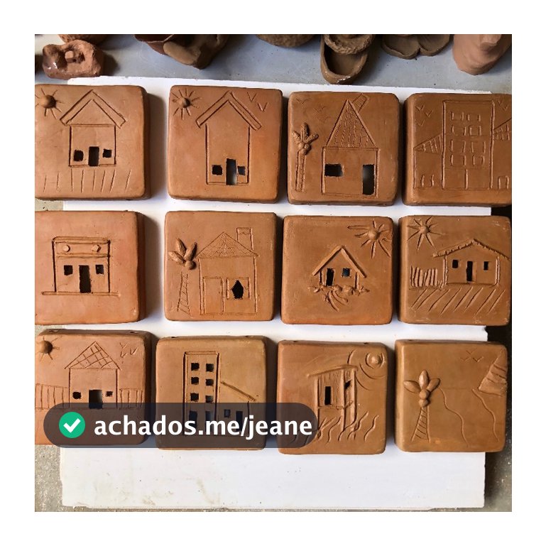 kit de 6 quadros decorativos com tema de casinhas em cerâmica terracota