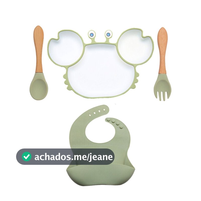 Kit Alimentação Bebê Prato Talher Babador Silicone Flexível Ventosa Baby