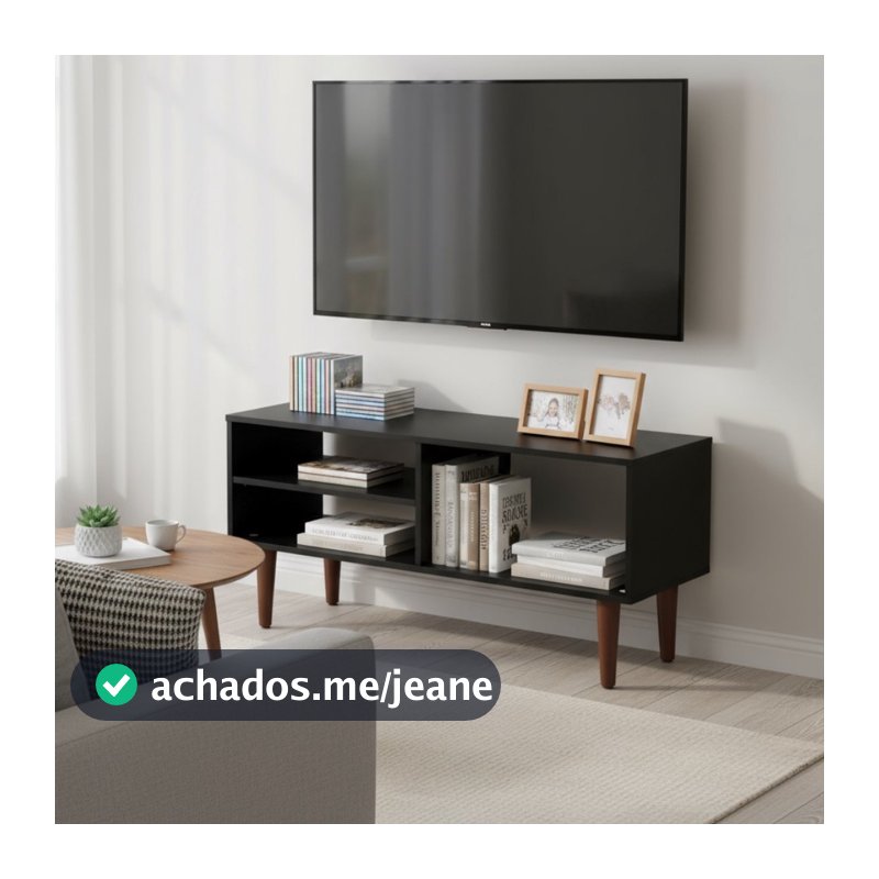 Rack Para TV 43 Polegadas Pé Palito 90cm Preto Aparador Sala Estar Vintage Nicho Hack Horizontal MDP