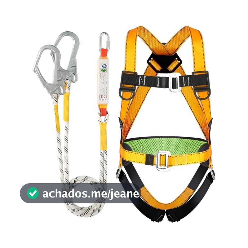 Cinto 5 Pontos + Talabarte de 2m com Dois Ganchos Grandes Posicionamento para Poste Trabalho em Altura