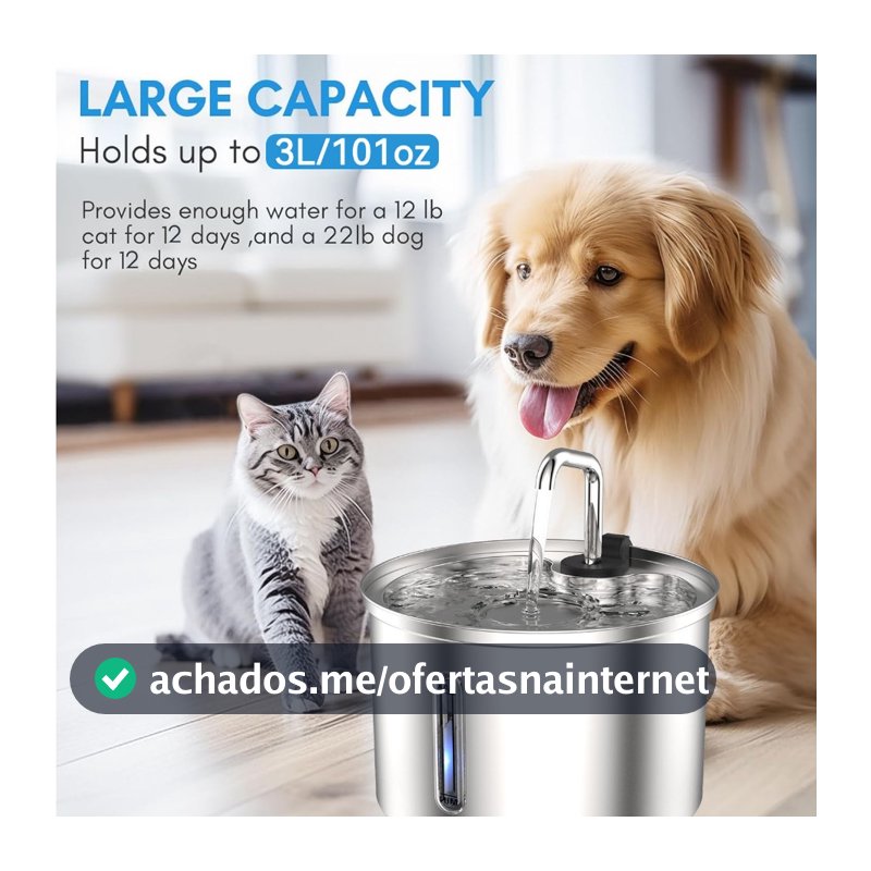 Aço Inoxidável Fonte para Gatos com Filtro 3L Dispensador de água para Cães Bebedouro Gato Automático Super Silencioso