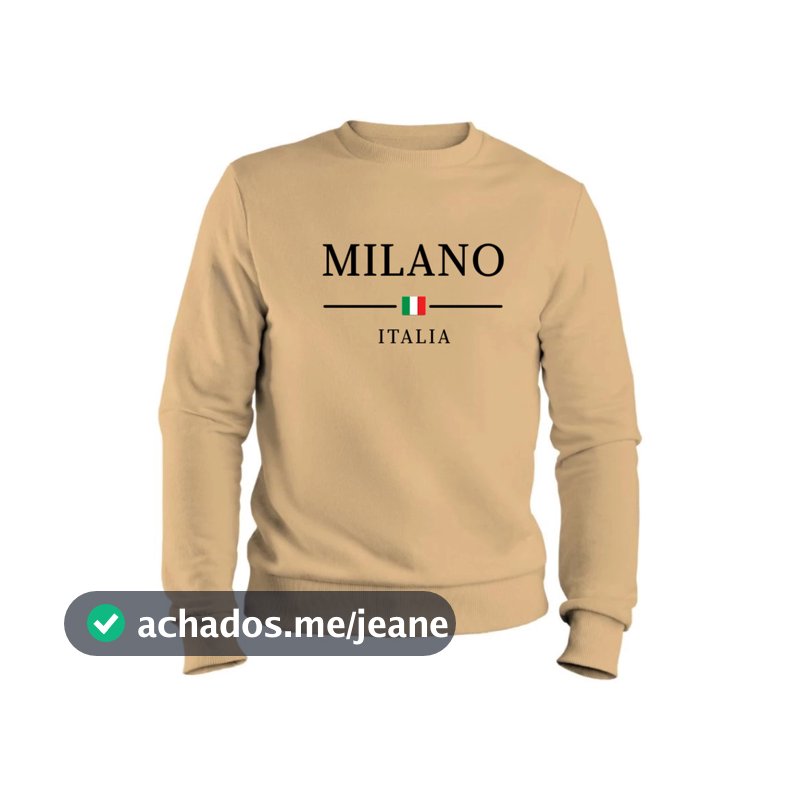 Blusa de Frio Moletom Milano Italia Casual Flanelado Careca Gola Redonda