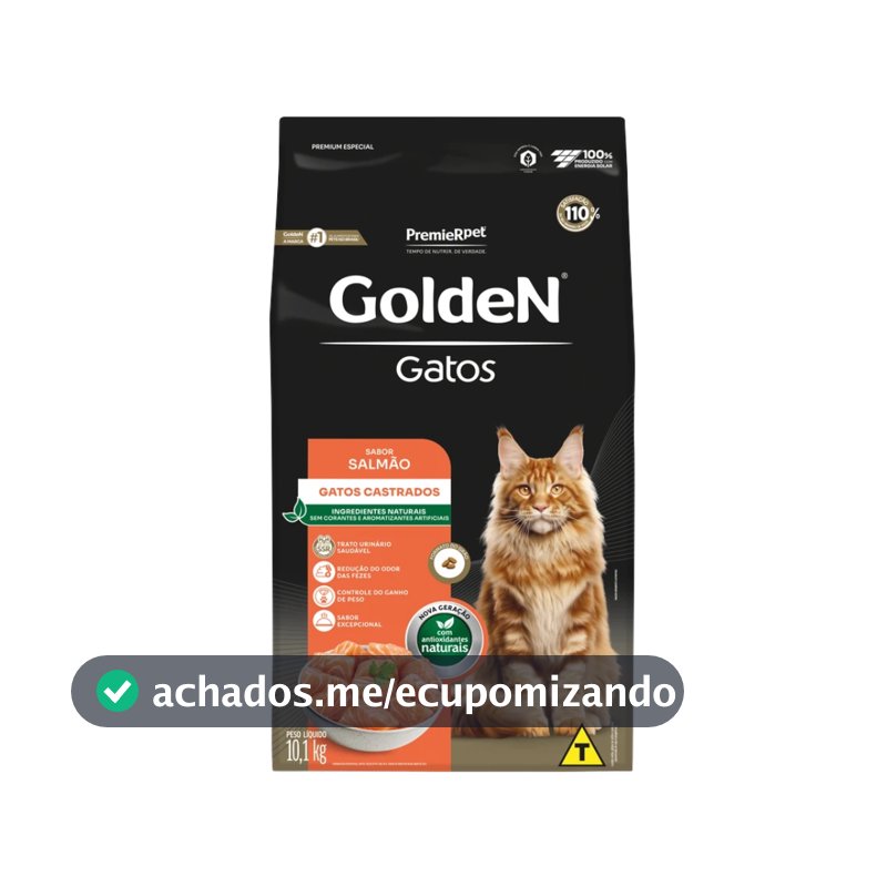 Ração Premier Golden para Gatos Adultos Castrados Salmão 10,1kg
