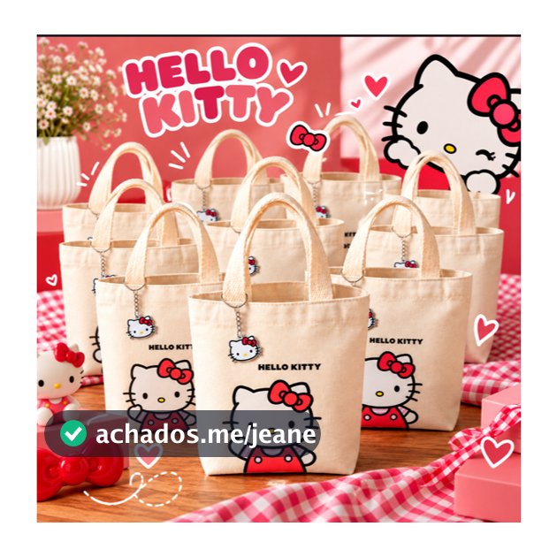 Kit 10 Bolsinhas Lembrancinha 15x20 Ecobag Hello Kitty Com Chaveiro Aniversário Festa Lançamento