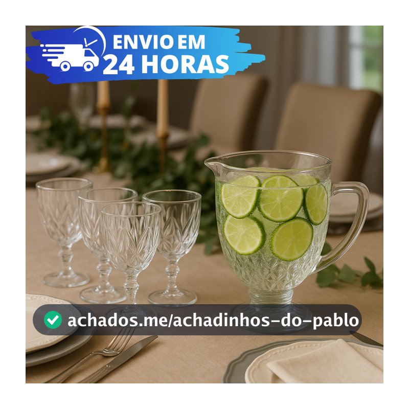 Conjunto Jarra Diamond 1200ML e Jogo Taças 340ML Diamante Kit Água Suco Vinhos
