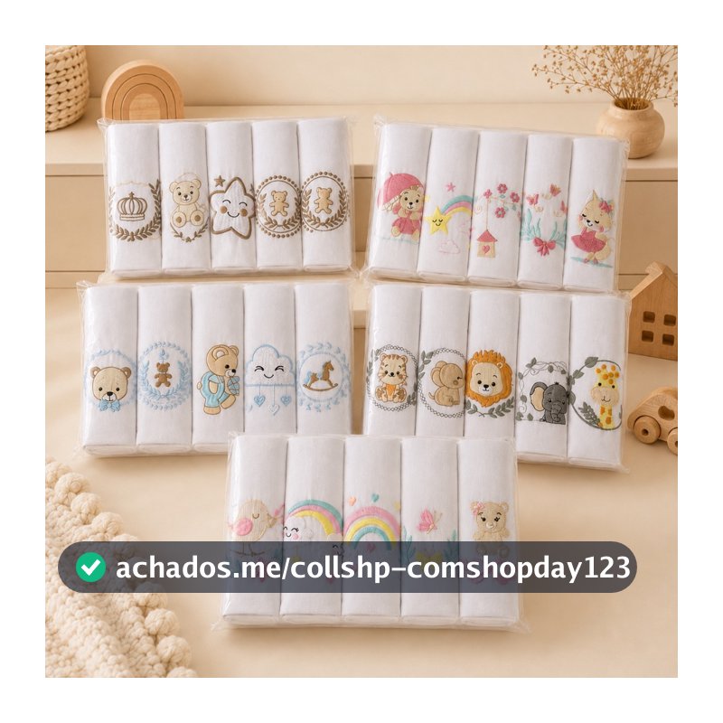Kit Fralda De Pano Bordada 100% Algodão Tecido Duplo Fraldinha de Ombro para Amamentação Bebê 70cm