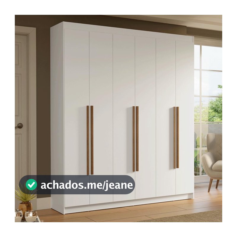 Guarda-Roupa Casal 6 Portas Batentes Branco/Branco/Rustic Saturno Madesa
