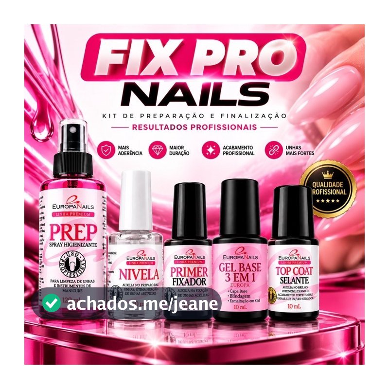 Kit Preparação para Unhas em Gel Prep Desidratador Primer Fixador Gel Base 3 em 1 Top Coat + BRINDE🌟