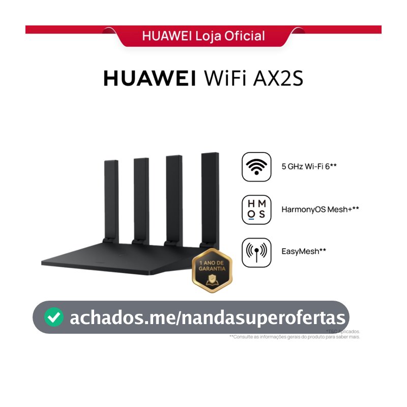 HUAWEI WiFi AX2S | Roteador | WS7000 V2 |  Dual Band | 4 Antenas | 5 GHz Wi-Fi 6